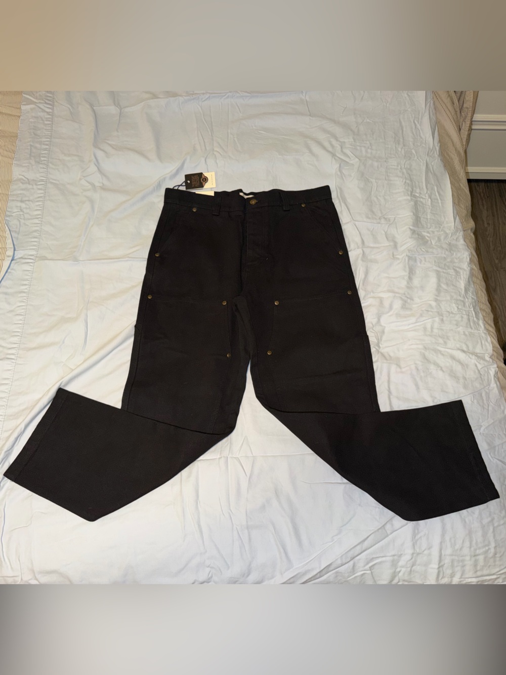 P & Co Jeans Mens 34x32 Black Albion Double Knee Carpenter Pants  Pockets Canvas